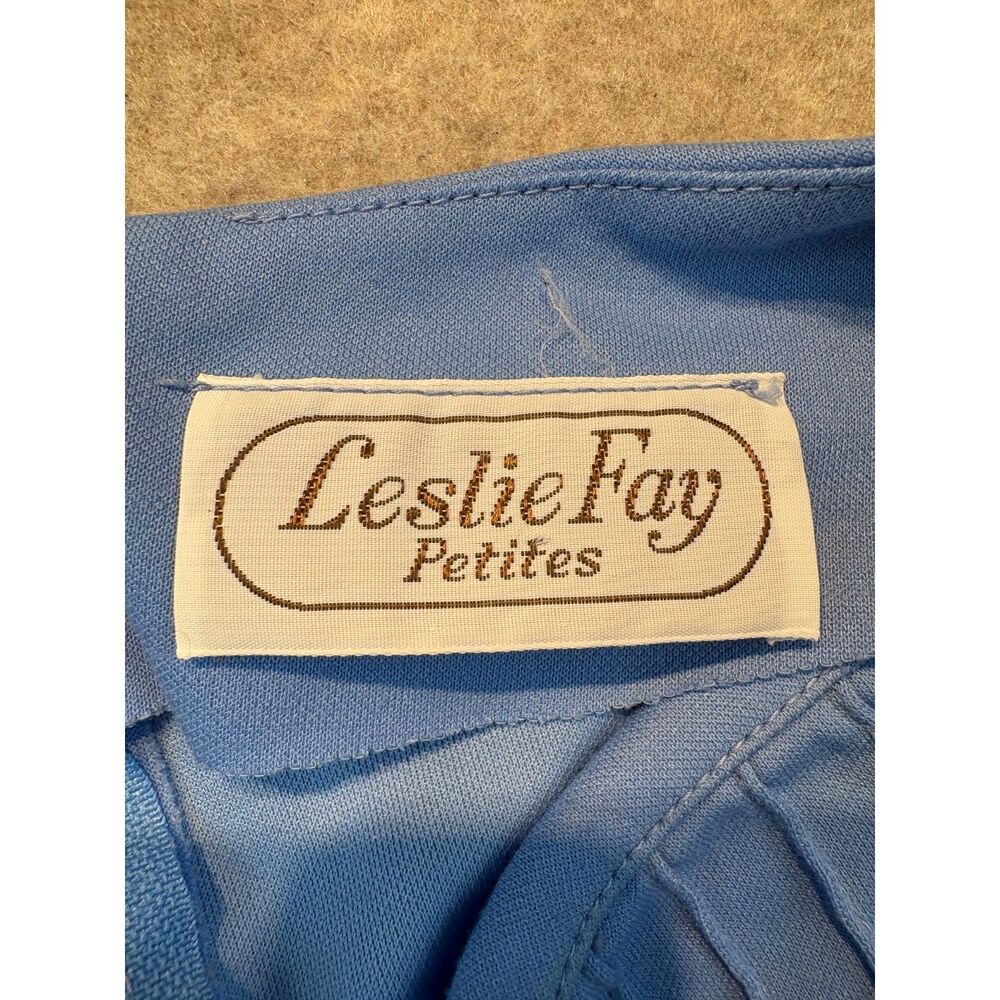 Vintage Leslie Fay Light Blue Dress Pintuck Cap Sleeve Elastic Waist Midi - Picture 8 of 8